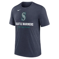 T-shirt Nike bleu marine chiné pour homme avec logo des Seattle Mariners