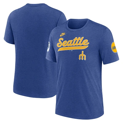 Men's Nike Heather Royal Seattle Mariners Cooperstown Collection Eras Tri-Blend T-Shirt