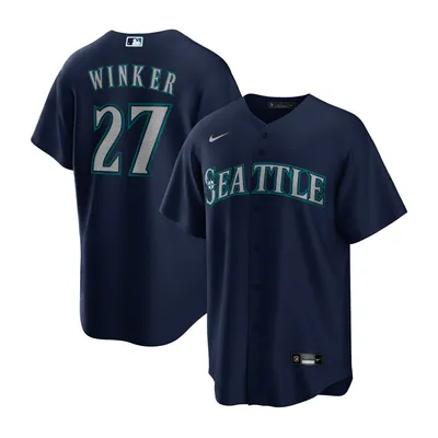 Men's Stitches Navy Seattle Mariners Button-Down Raglan Replica Jersey