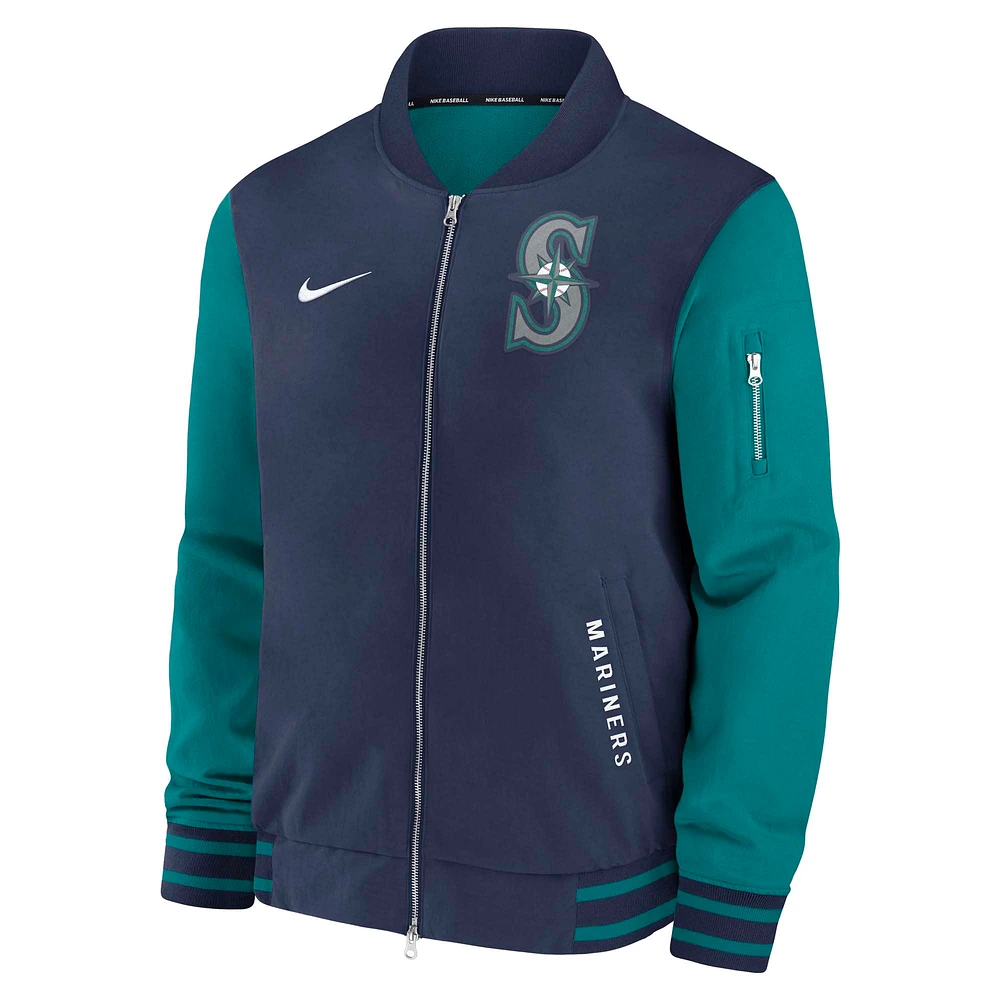 Men's Nike Navy/Aqua Seattle Mariners Authentic Collection Dugout Full-Zip Bomber Jacket