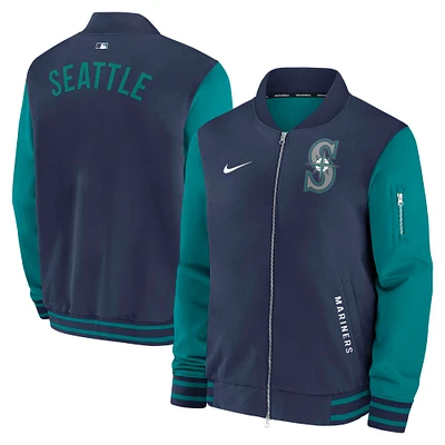 Men's Nike Navy/Aqua Seattle Mariners Authentic Collection Dugout Full-Zip Bomber Jacket