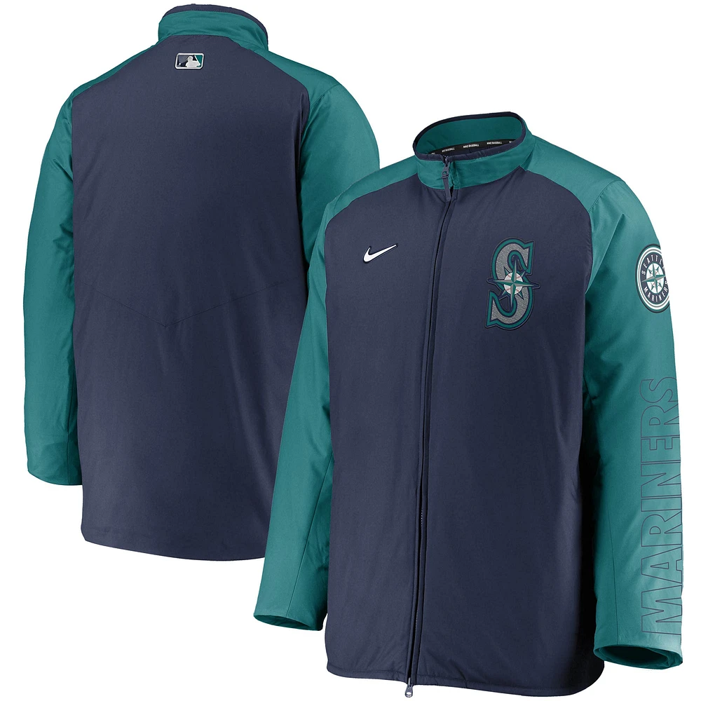 Veste entièrement zippée Nike pour homme bleu marine/aqua Seattle Mariners Authentic Collection Dugout