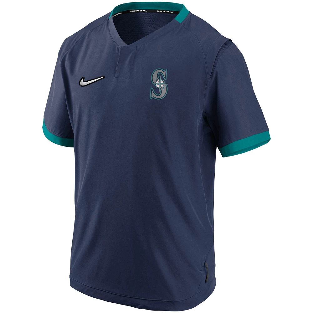 Veste à enfiler chaude manches courtes Nike Marine/Aqua Seattle Mariners Authentic Collection pour homme