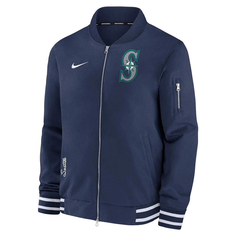 Men's Nike Navy Seattle Mariners Authentic Collection Full-Zip Bomber Jacket