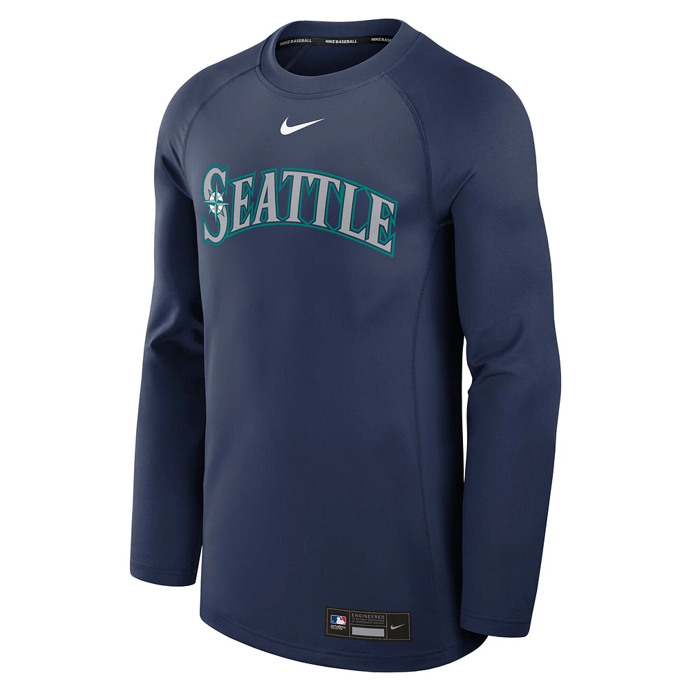 Men's Nike Navy Seattle Mariners Authentic Collection Game Time Raglan Performance Long Sleeve T-Shirt