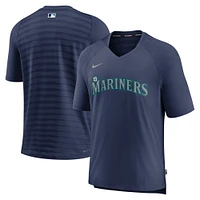 T-shirt à col en V pour homme Nike Seattle Mariners Authentic Collection avant-match raglan Performance - Bleu marine