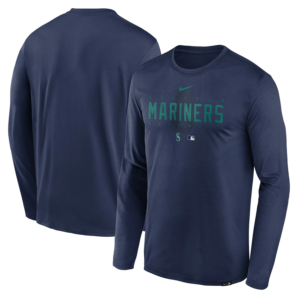 T-shirt à manches longues Nike Seattle Mariners Authentic Collection Team Logo Legend Performance pour homme - Bleu marine