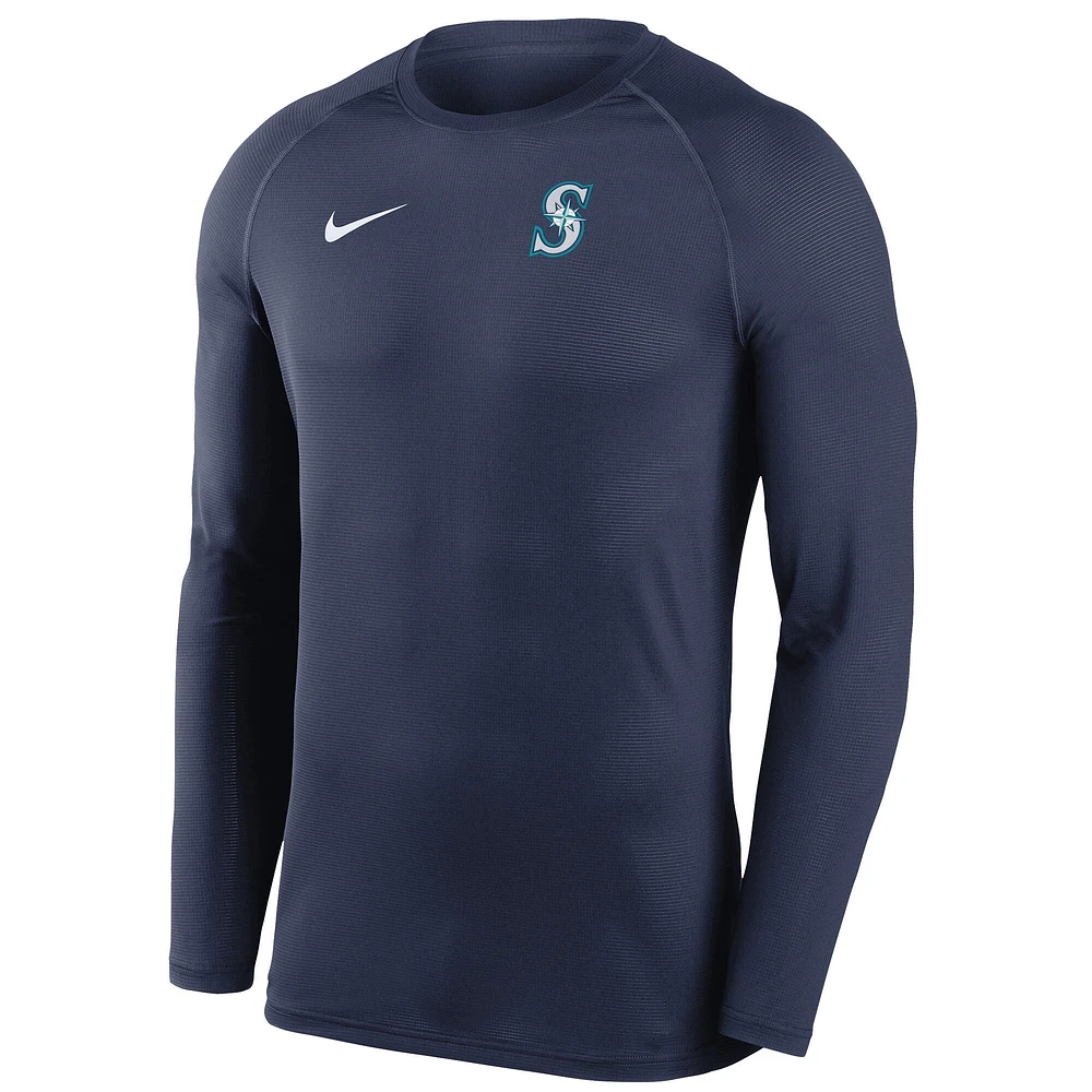 Men's Nike Navy Seattle Mariners Base Layer Thermal Long Sleeve Raglan Performance T-Shirt