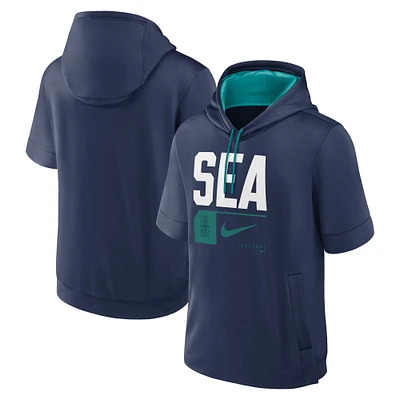 Men's Nike Navy Seattle Mariners Tri-Code Lockup Short Sleeve Pullover Hoodie