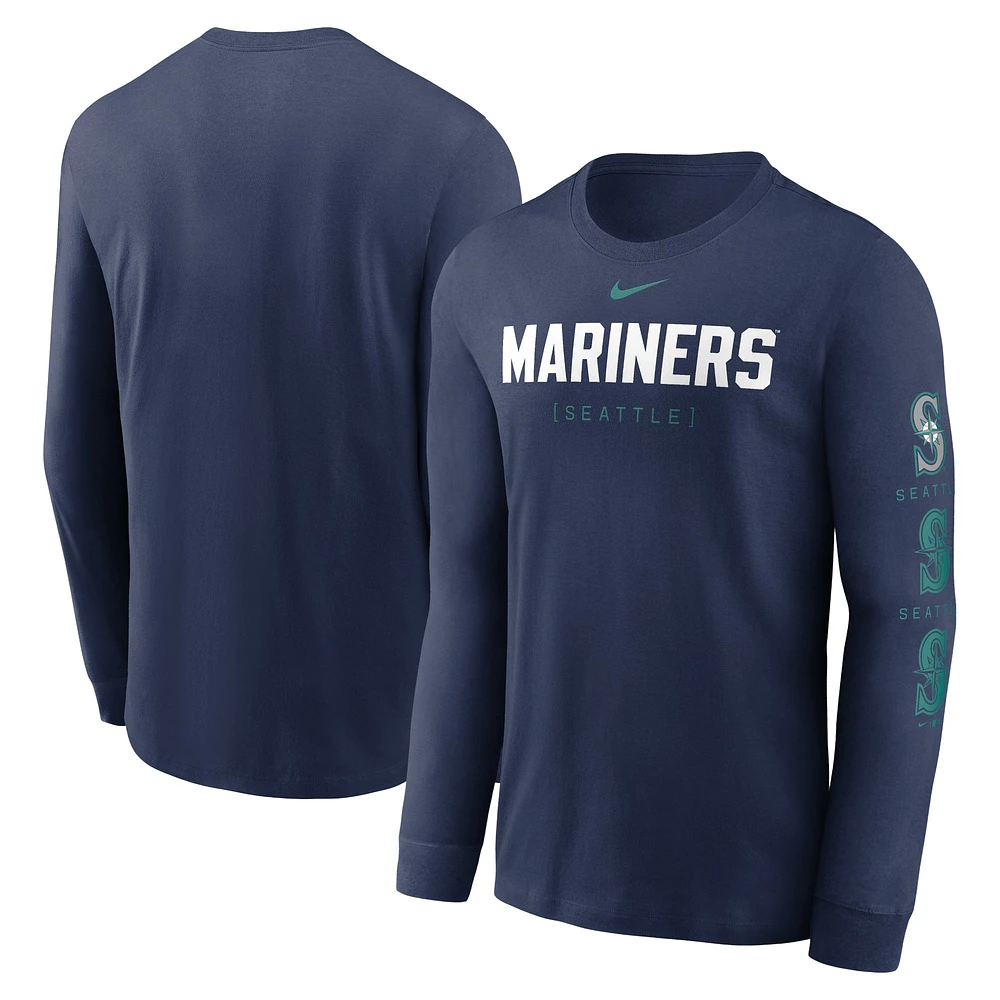 T-shirt à manches longues avec logo Nike bleu marine des Seattle Mariners pour homme