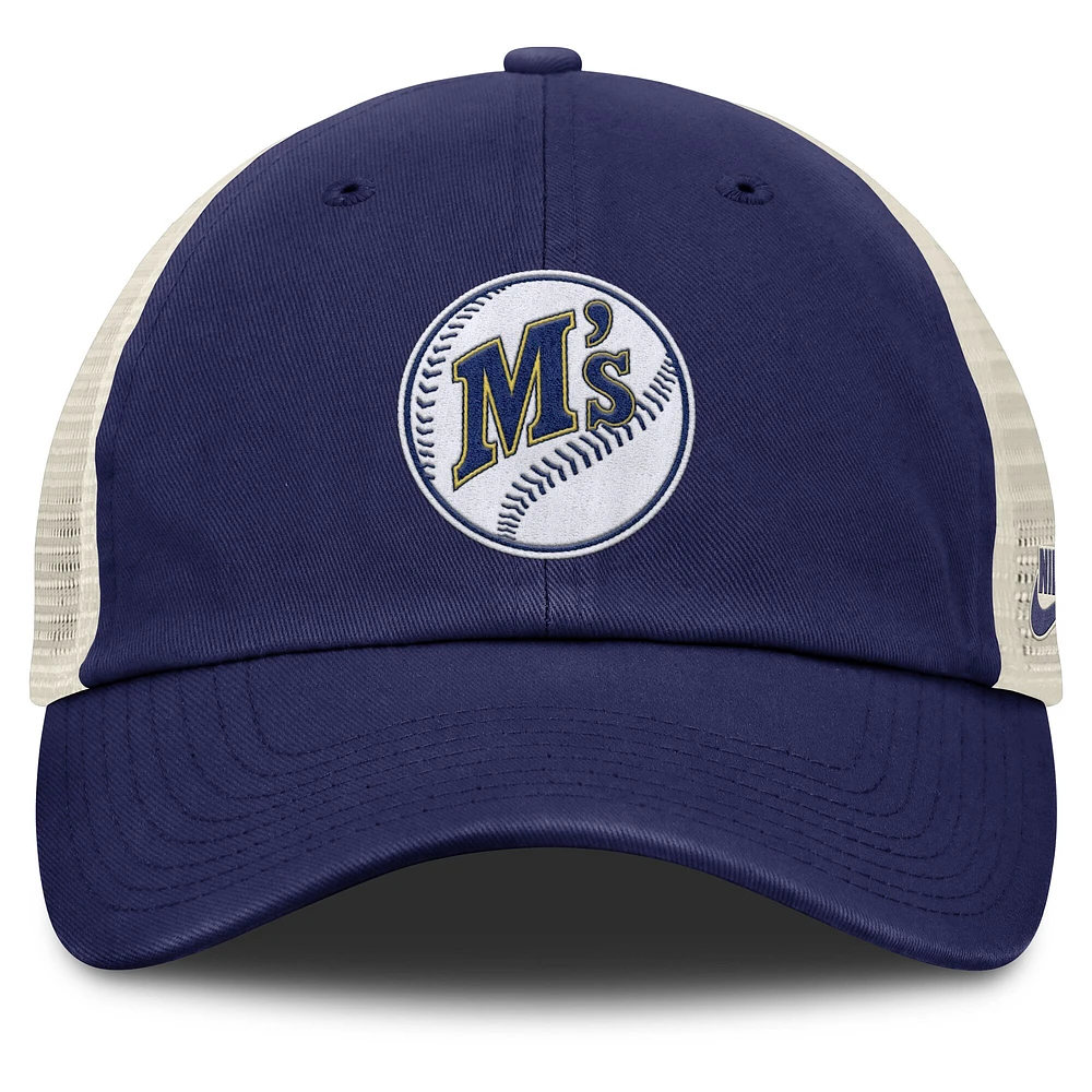 Casquette ajustable Nike Royal/Natural pour homme des Seattle Mariners Cooperstown Collection Club Trucker