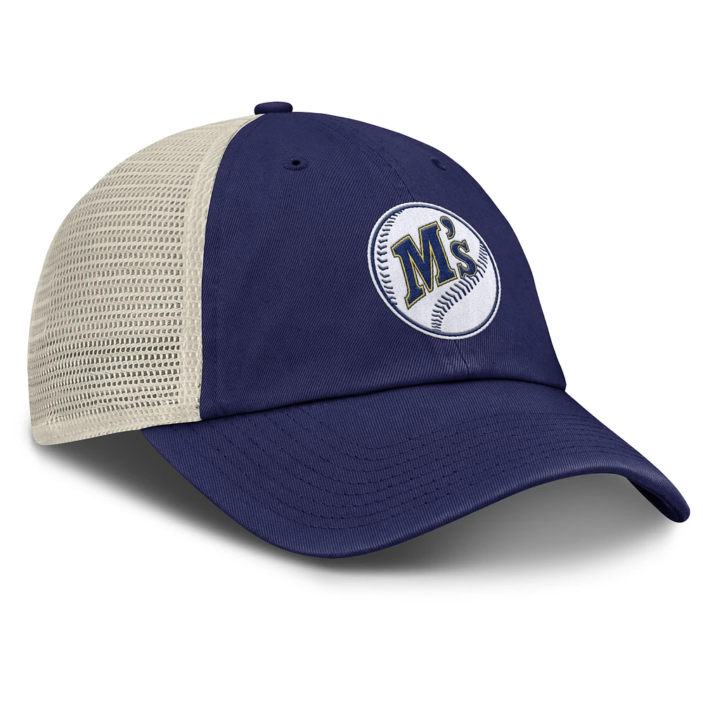 Casquette ajustable Nike Royal/Natural pour homme des Seattle Mariners Cooperstown Collection Club Trucker