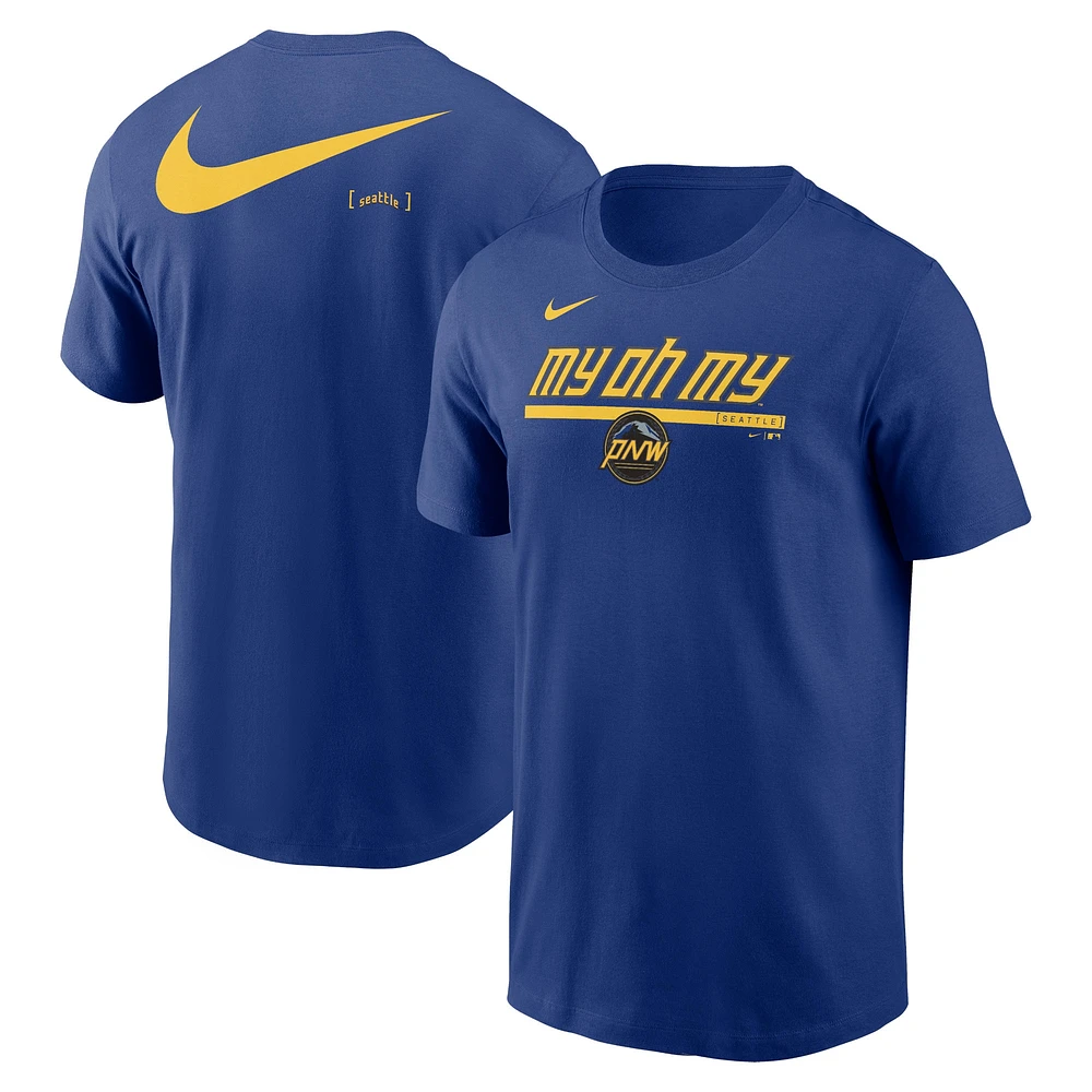 T-shirt Nike Royal Seattle Mariners 2-Hit Speed ​​City Connect pour homme