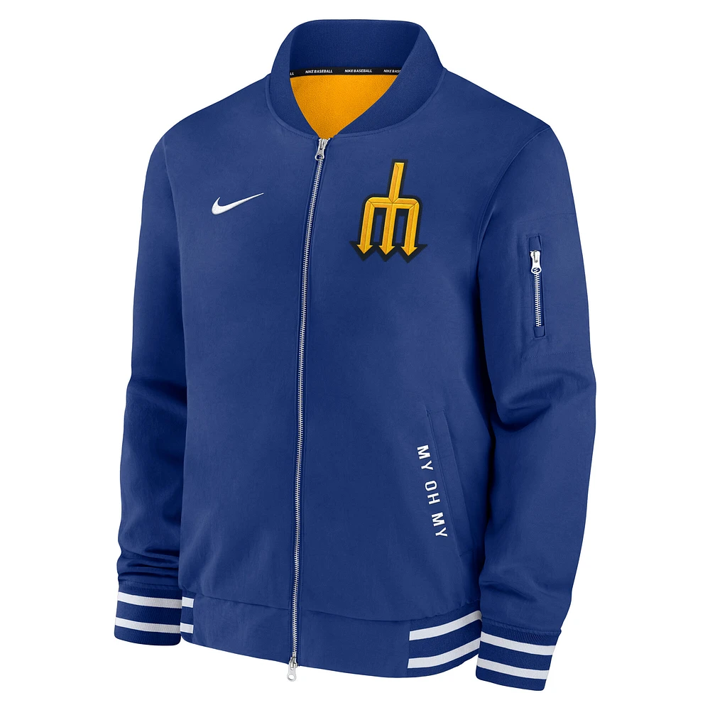 Men's Nike  Royal Seattle Mariners Authentic Collection City Connect Full-Zip Bomber Jacket