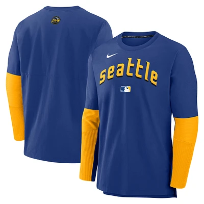 Men's Nike  Royal Seattle Mariners Authentic Collection City Connect Lightweight Player Tri-Blend Performance Long Sleeve T-Shirt