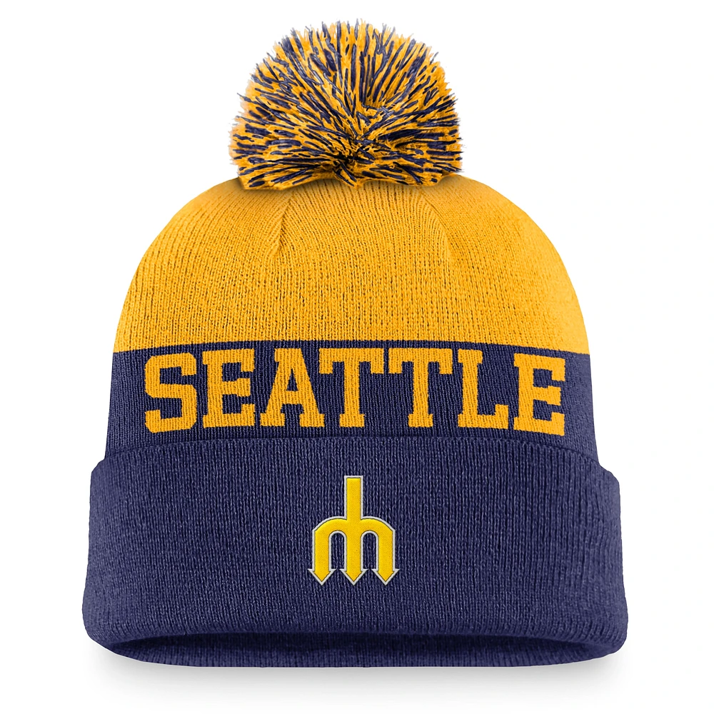 Bonnet en tricot à revers avec pompon Nike Royal Seattle Mariners Rewind Peak pour homme