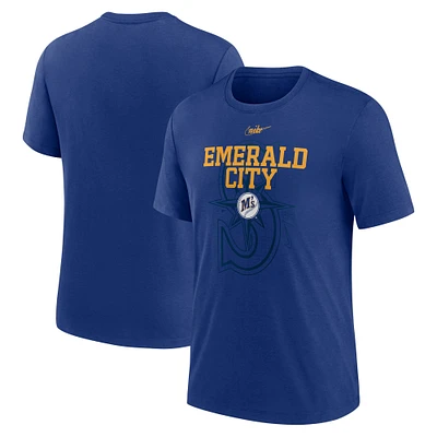 T-shirt Nike Royal Seattle Mariners Rewind rétro en trois mélanges pour homme