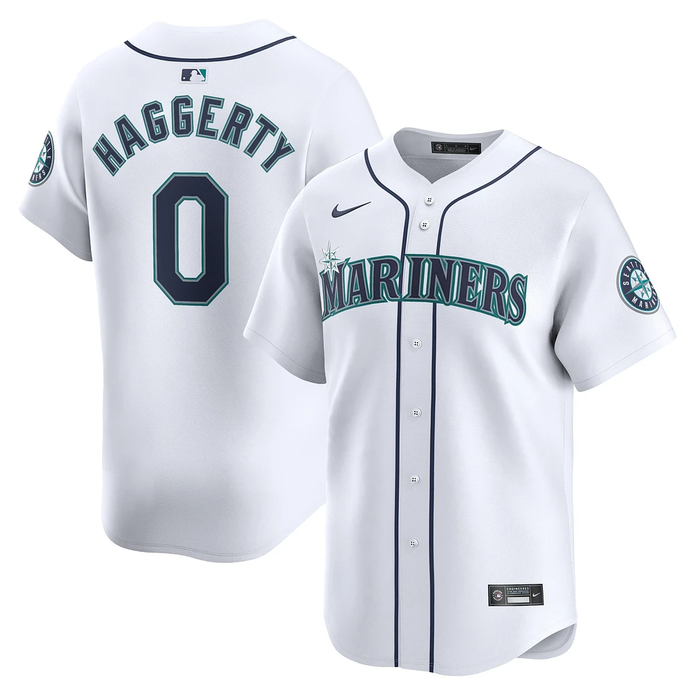 Maillot de joueur Nike Sam Haggerty pour hommes, blanc, Seattle Mariners, domicile limité