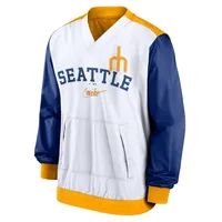 Nike Seattle Mariners Rewind Warmup V-Neck Pullover pour Homme Blanc/Or