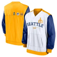 Nike Seattle Mariners Rewind Warmup V-Neck Pullover pour Homme Blanc/Or