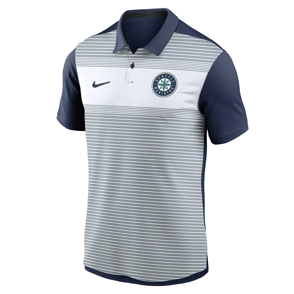 Men's Nike White/Navy Seattle Mariners Vapor Striped Performance Polo