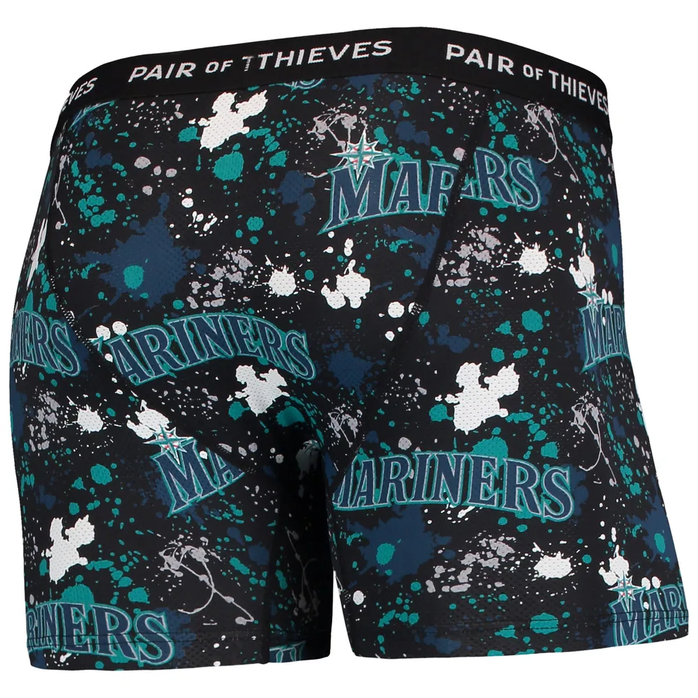 Paire de voleurs pour homme Noir/Aqua Seattle Mariners Super Fit Lot 2 boxers