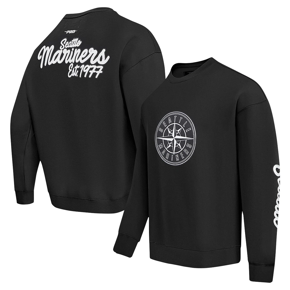 Men's Pro Standard Black Seattle Mariners Paint The City Dropped Shoulder Pullover Sweatshirt