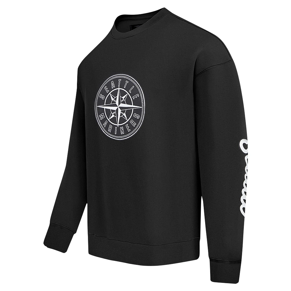 Men's Pro Standard Black Seattle Mariners Paint The City Dropped Shoulder Pullover Sweatshirt