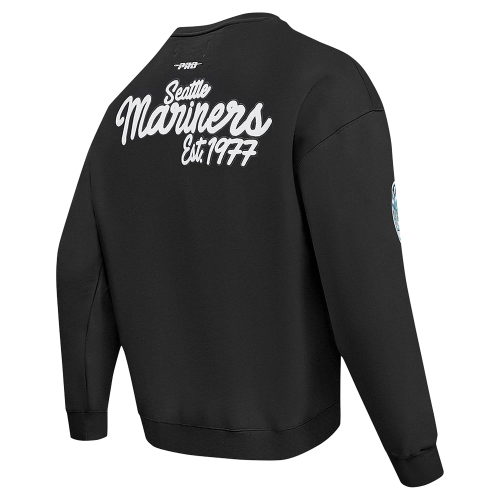 Men's Pro Standard Black Seattle Mariners Paint The City Dropped Shoulder Pullover Sweatshirt