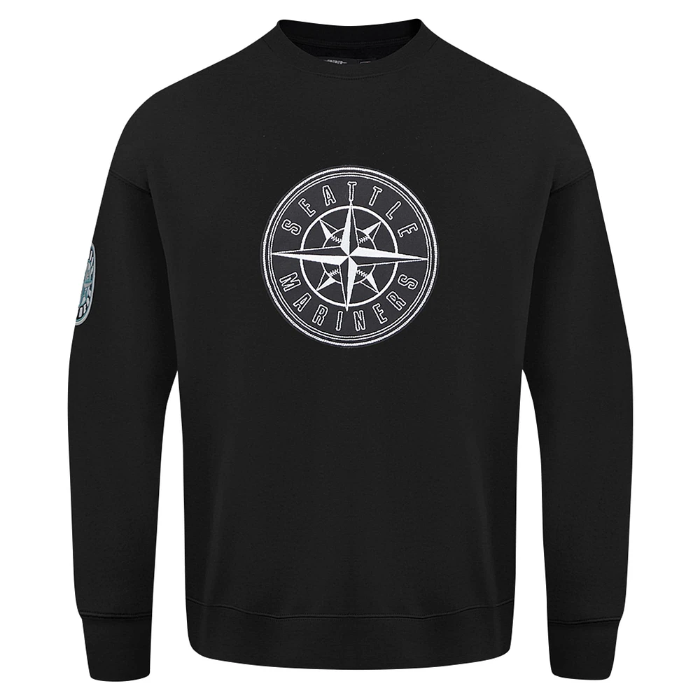 Men's Pro Standard Black Seattle Mariners Paint The City Dropped Shoulder Pullover Sweatshirt