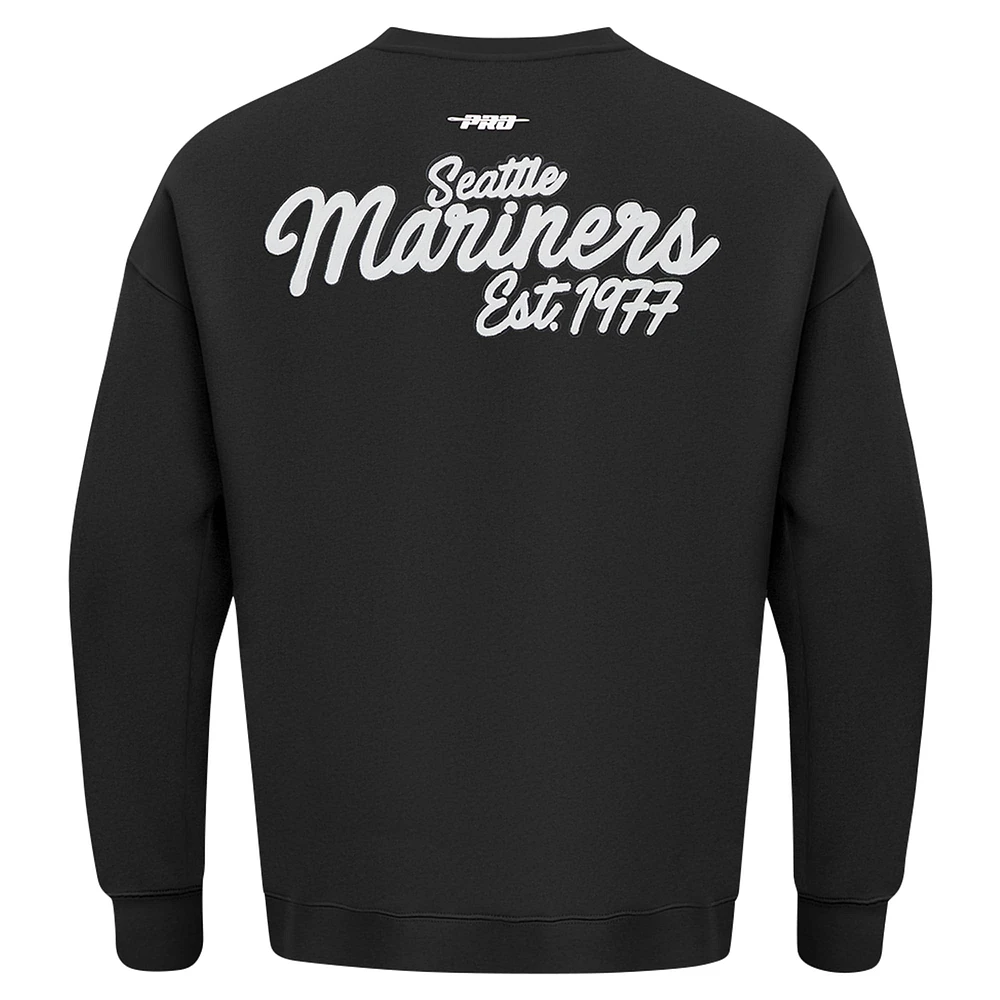 Men's Pro Standard Black Seattle Mariners Paint The City Dropped Shoulder Pullover Sweatshirt