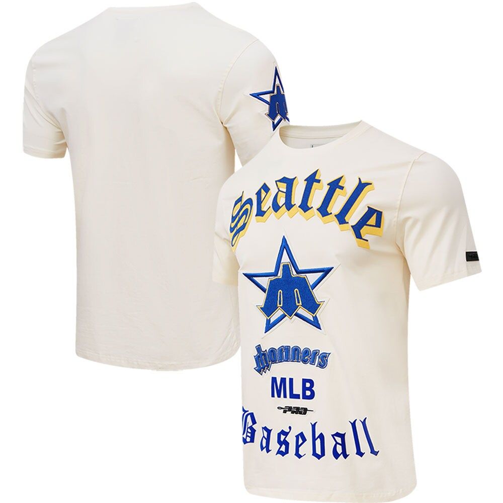 Pro Standard Men's Pro Standard Cream Seattle Mariners Cooperstown  Collection Old English T-Shirt
