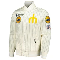 Men's Pro Standard Cream Seattle Mariners Cooperstown Collection Pinstripe Retro Classic Satin Full-Snap Jacket