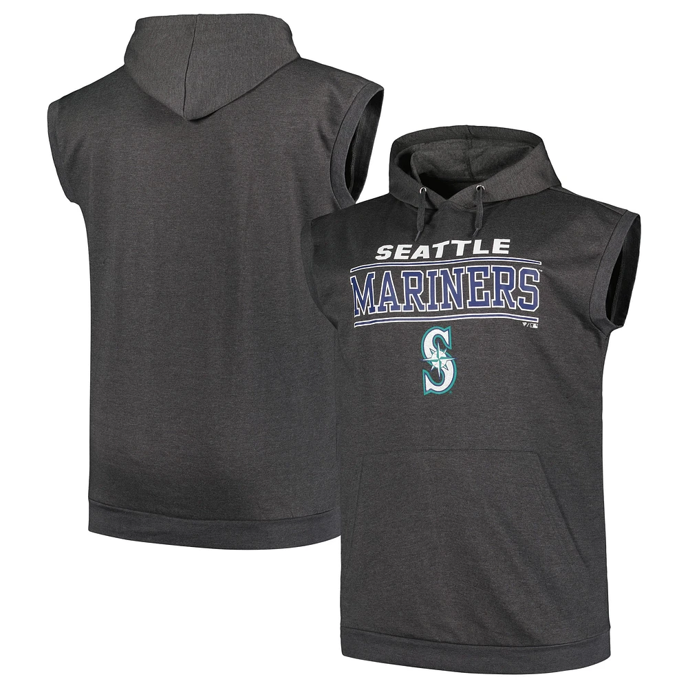 Men's Profile Heather Charcoal Seattle Mariners Big & Tall Muscle Sleeveless Pullover Hoodie