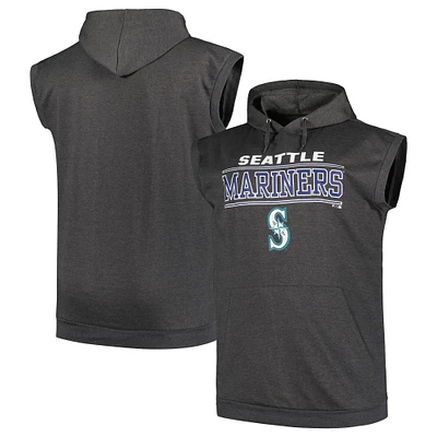 Men's Profile Heather Charcoal Seattle Mariners Big & Tall Muscle Sleeveless Pullover Hoodie