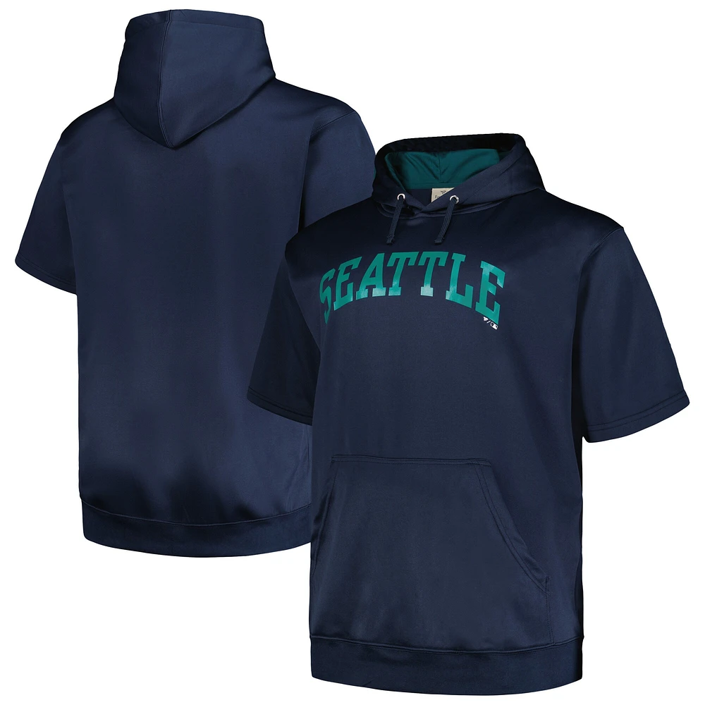 Sweat à capuche manches courtes contrastées pour homme Profile Seattle Mariners Big & Tall bleu marine