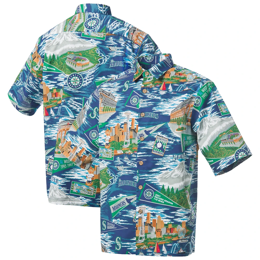 Chemise boutonnée panoramique Reyn Spooner pour hommes des Seattle Mariners blanche