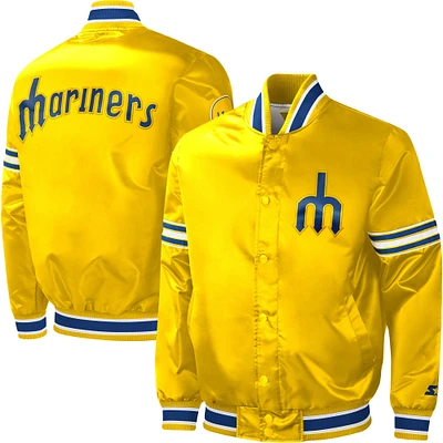 Veste universitaire en satin à boutons-pression Starter Gold pour homme des Seattle Mariners