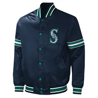 Veste universitaire en satin à boutons-pression pour homme des Seattle Mariners Starter Navy Midfield