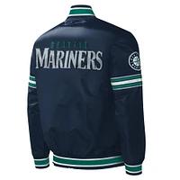 Veste universitaire en satin à boutons-pression pour homme des Seattle Mariners Starter Navy Midfield