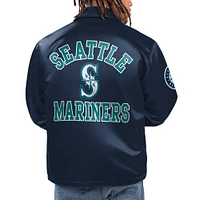 Men's Starter Navy Seattle Mariners Option Route Satin Full-Snap Jacket