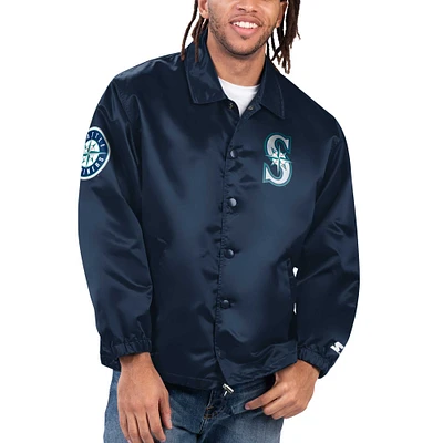 Men's Starter Navy Seattle Mariners Option Route Satin Full-Snap Jacket