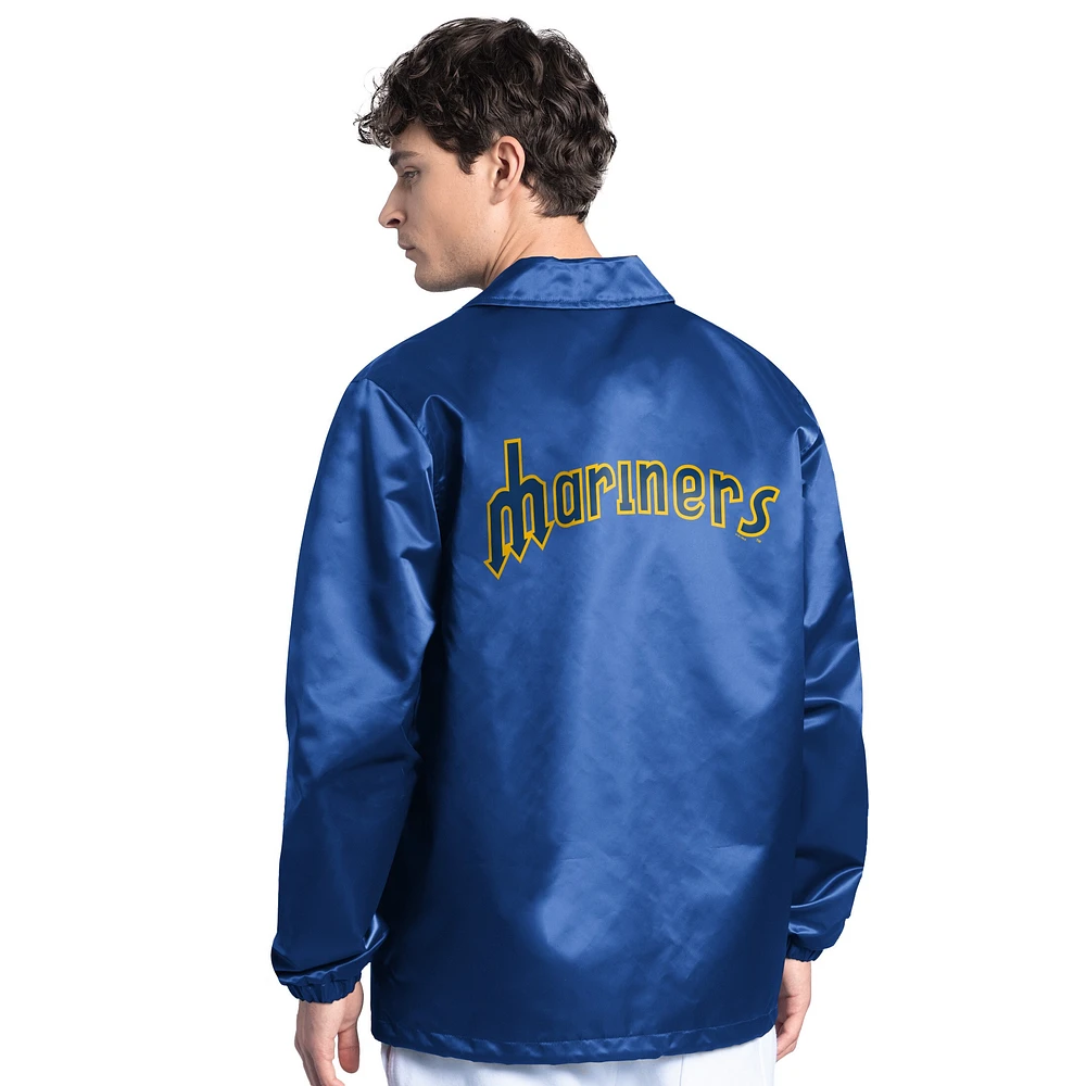 Veste d'entraîneur à boutons-pression pour homme Starter Royal Seattle Mariners Cooperstown Collection Point Man