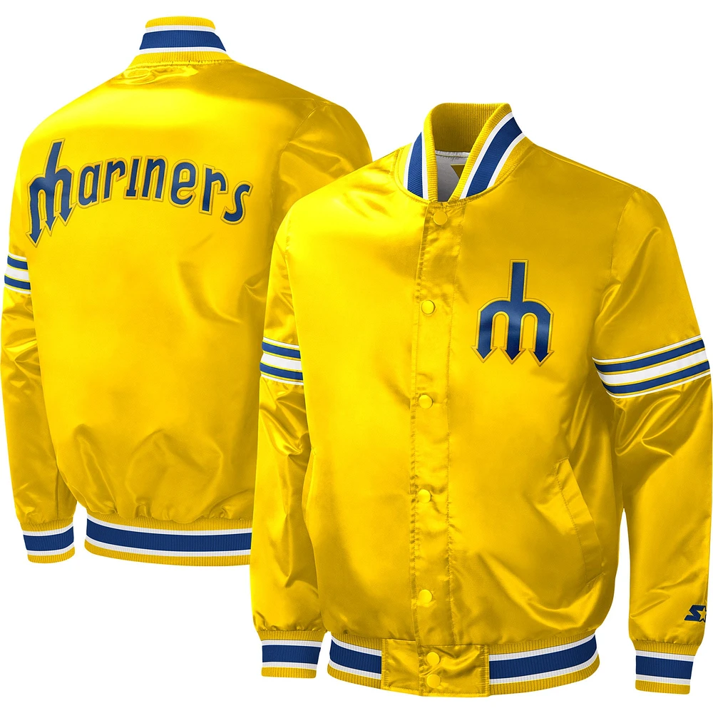 Veste universitaire en satin à boutons-pression pour hommes Seattle Mariners Slider jaune Starter