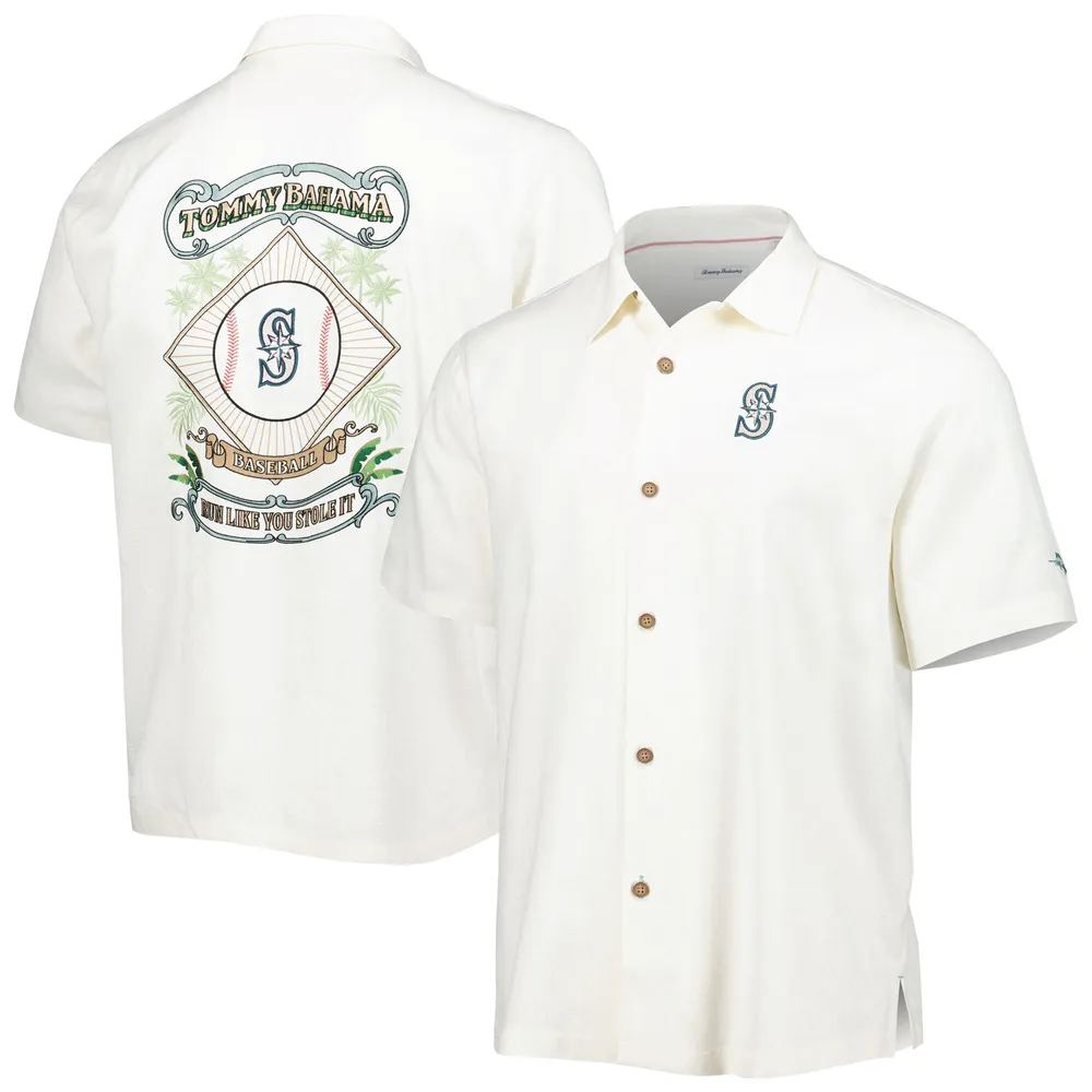 Tommy Bahama Men's Cream Atlanta Braves Baseball Camp Button-Up Shirt