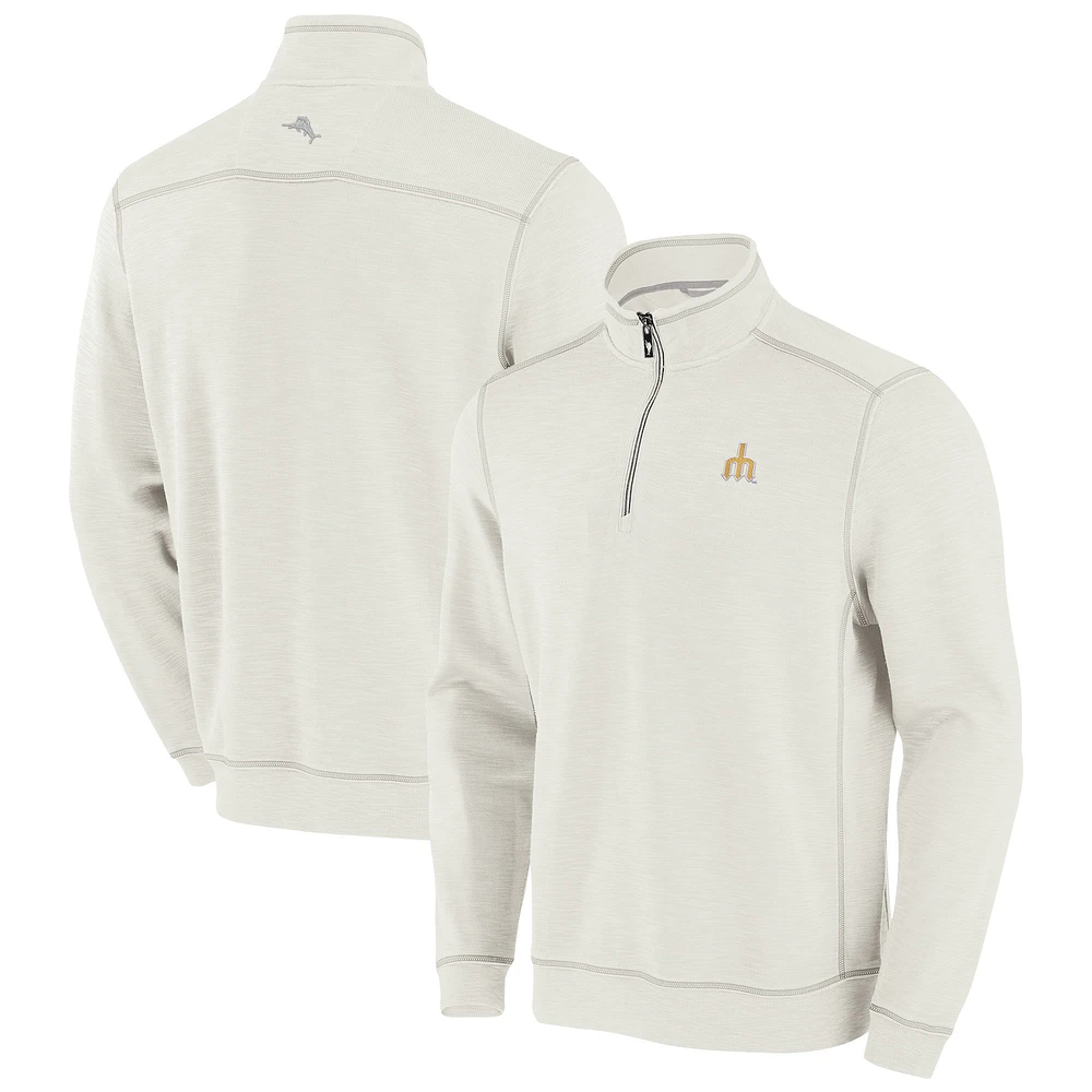 Sweat-shirt Tommy Bahama crème pour homme, modèle Sport Tobago Bay Tri-Blend, demi-zippé, Seattle Mariners