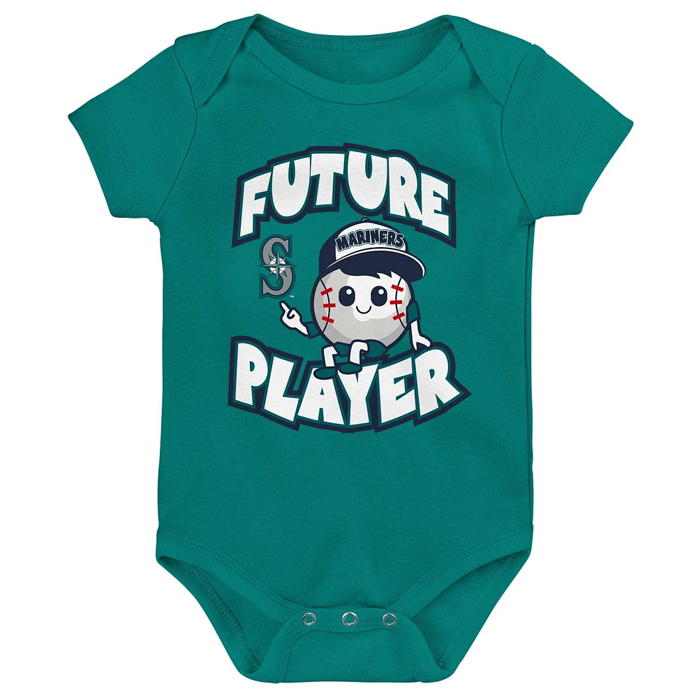 Newborn & Infant Aqua/Navy/White Seattle Mariners Minor League Player Three-Pack Bodysuit Set