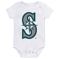 Newborn & Infant Aqua/Navy/White Seattle Mariners Minor League Player Three-Pack Bodysuit Set