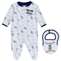 VÊTEMENTS pour nouveau-nés et nourrissons par Erin Andrews Pull blanc Seattle Mariners Sleep & Play avec pieds entièrement zippés bavoir