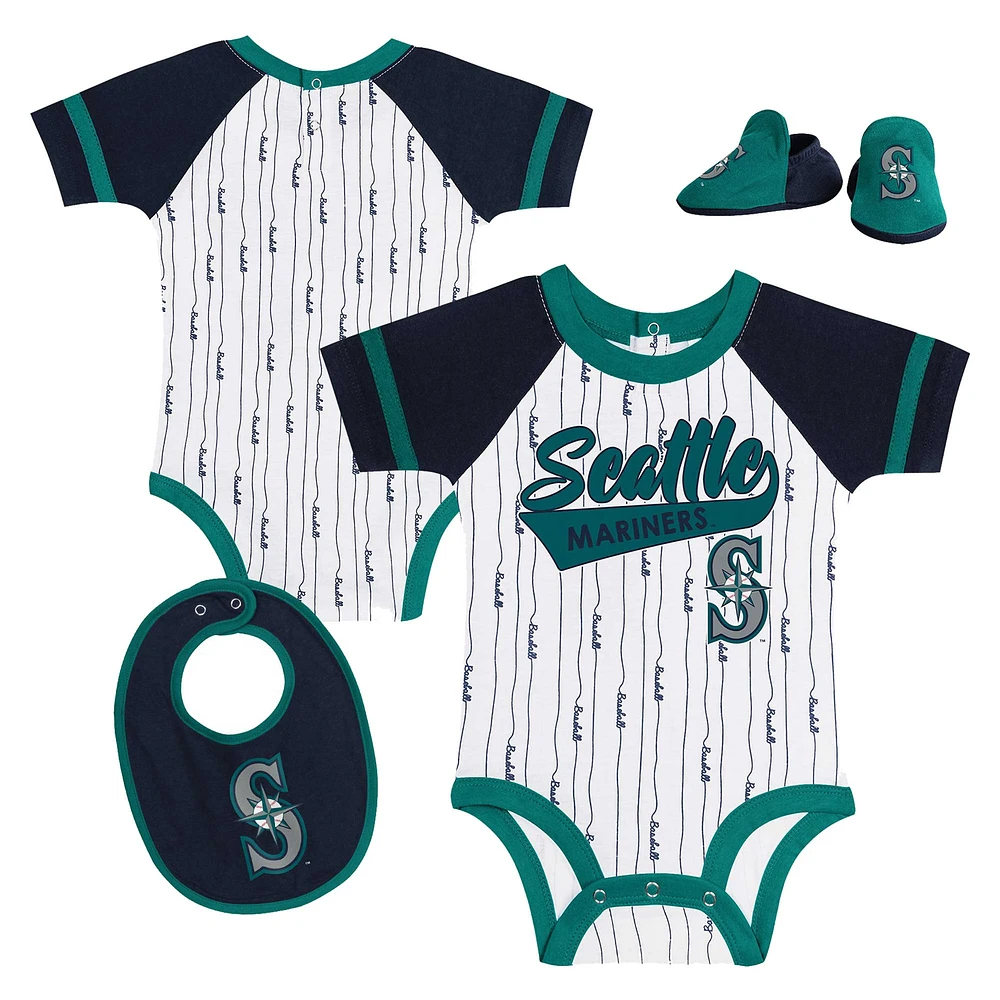 Newborn & Infant White Seattle Mariners Base Hitter Bodysuit, Bib Bootie Set